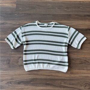 Z Supply + Evereve Green and White Striped Short Sleeve Sweater Sz Small